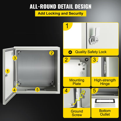 NEMA Steel Enclosure, 12 x 12 x 6''steel electrical box
electrical enclosur NEMA 4X Steel Electrical Box, IP66 Waterproof & Dustproof, Outdoor/Indoor Electrical Junction Box, with Mounting Plat - Image 5