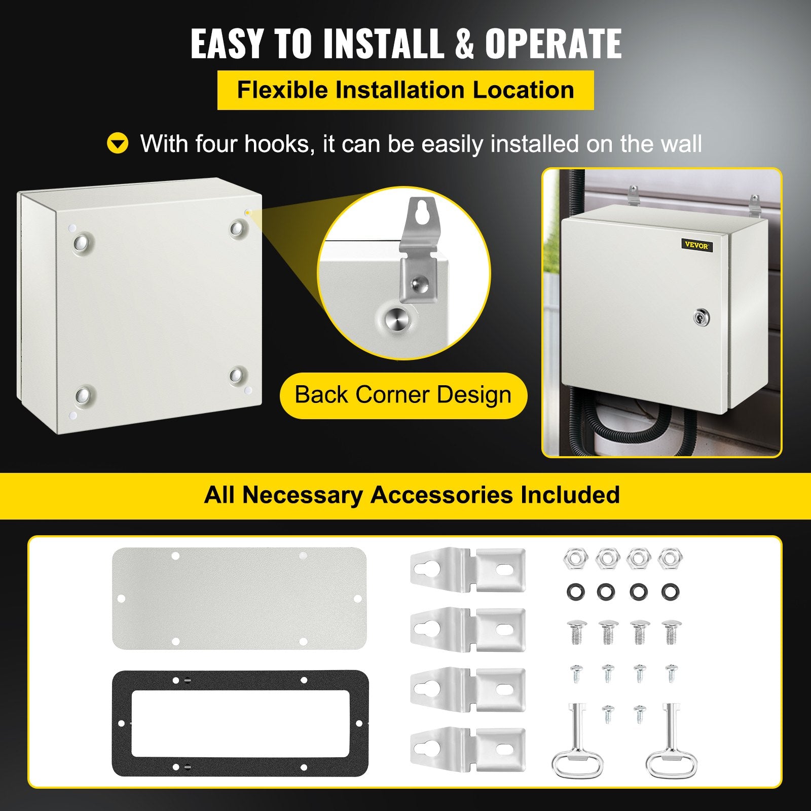 NEMA Steel Enclosure, 12 x 12 x 6''steel electrical box
electrical enclosur NEMA 4X Steel Electrical Box, IP66 Waterproof & Dustproof, Outdoor/Indoor Electrical Junction Box, with Mounting Plat - Image 6