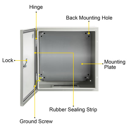 NEMA Steel Enclosure, 12 x 12 x 6''steel electrical box
electrical enclosur NEMA 4X Steel Electrical Box, IP66 Waterproof & Dustproof, Outdoor/Indoor Electrical Junction Box, with Mounting Plat - Image 9