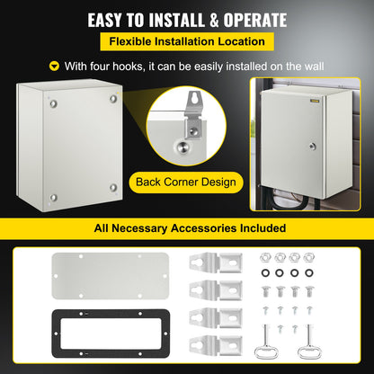 Steel Electrical Box 16'' x 12'' x 8'' Electrical Enclosure Box, Carbon Steel Hinged Junction Box, IP65 Weatherproof Metal Box Wall-Mounted Electronic Equipment Enclosure Box with Mounting Plate - Image 6