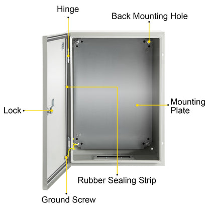 Steel Electrical Box 16'' x 12'' x 8'' Electrical Enclosure Box, Carbon Steel Hinged Junction Box, IP65 Weatherproof Metal Box Wall-Mounted Electronic Equipment Enclosure Box with Mounting Plate - Image 9