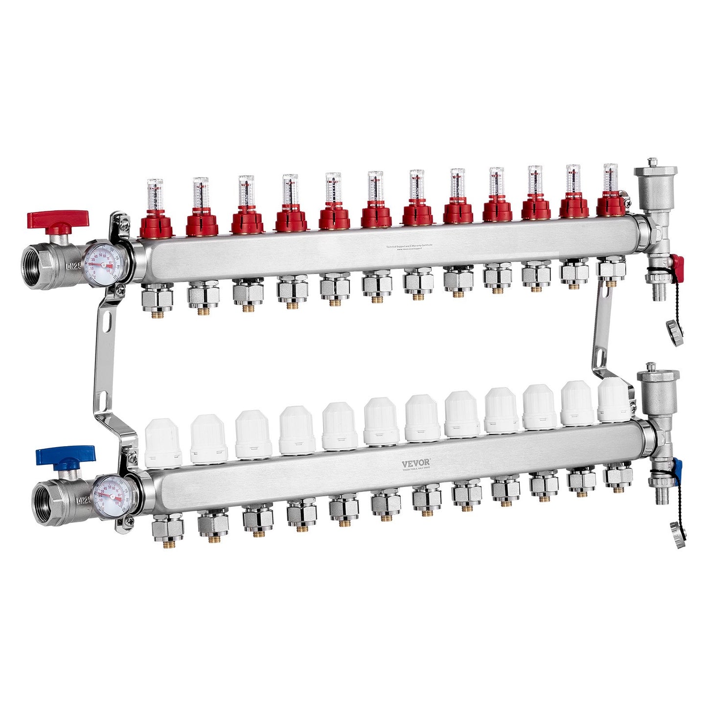 12-Branch Radiant Heat Manifold, 1/2" PEX Tubing Manifold, Stainless Steel PEX Manifold for Hydronic Radiant Floor Heating, Radiant Heat PEX Manifold Kit with 1/2" Adapters Included - Image 9
