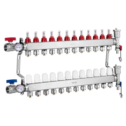 12-Branch Radiant Heat Manifold, 1/2" PEX Tubing Manifold, Stainless Steel PEX Manifold for Hydronic Radiant Floor Heating, Radiant Heat PEX Manifold Kit with 1/2" Adapters Included - Image 9