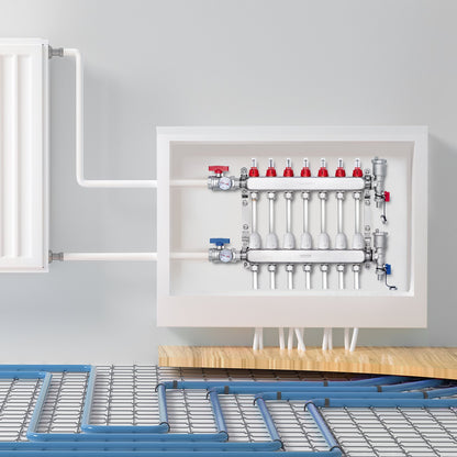 7-Branch Radiant Heat Manifold, 1/2" PEX Tubing Manifold, Stainless Steel PEX Manifold for Hydronic Radiant Floor Heating, Radiant Heat PEX Manifold Kit with 1/2" Adapters Included - Image 8