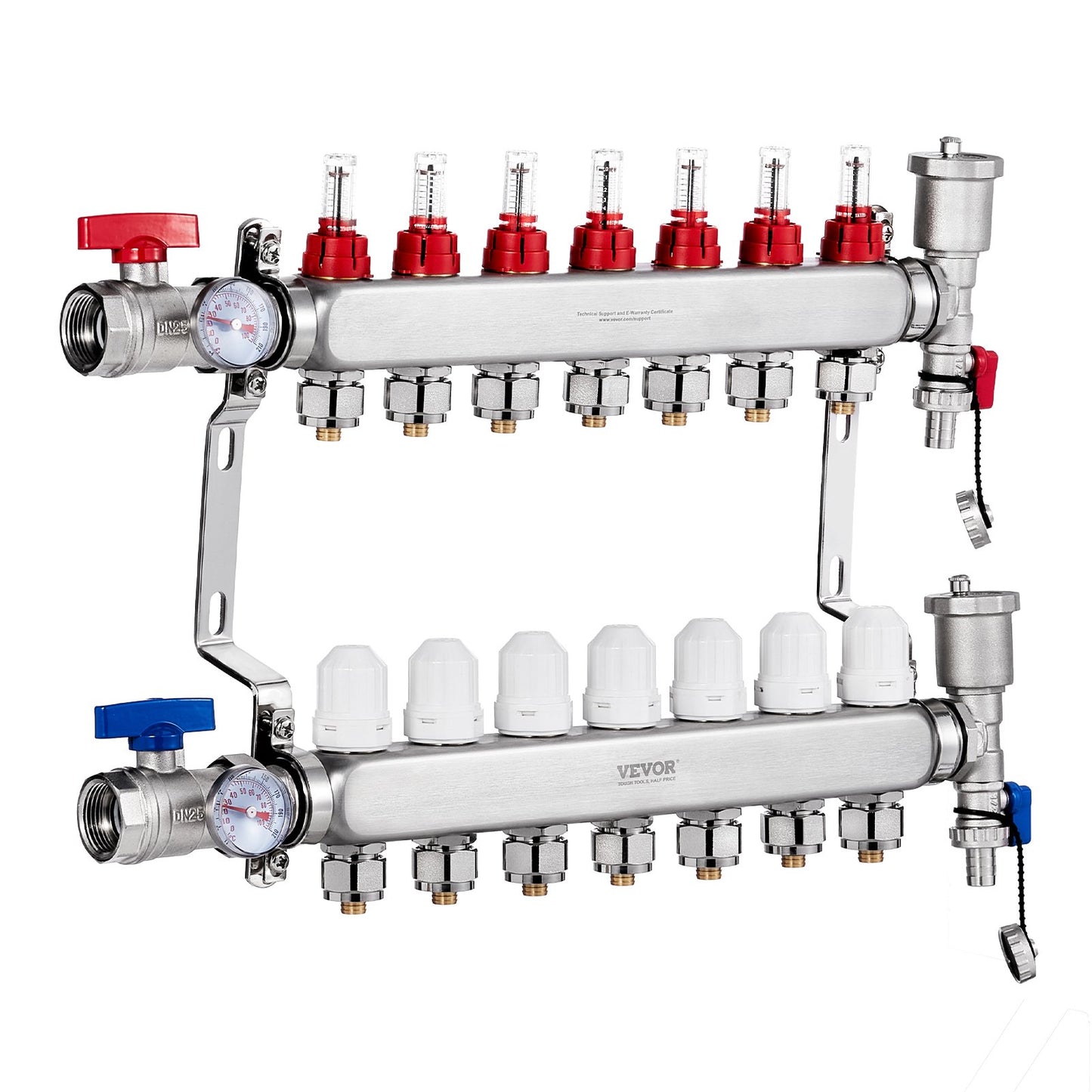7-Branch Radiant Heat Manifold, 1/2" PEX Tubing Manifold, Stainless Steel PEX Manifold for Hydronic Radiant Floor Heating, Radiant Heat PEX Manifold Kit with 1/2" Adapters Included - Image 9