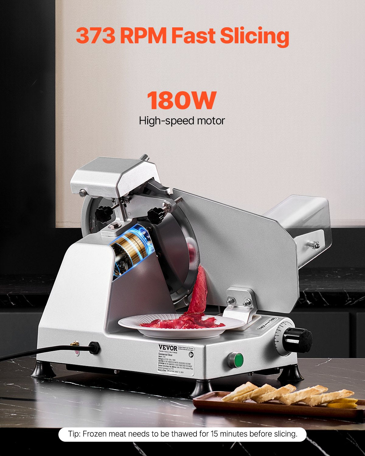 Meat Slicer 180W 250 mm Electric Deli Food Slicer for Meat Bread Cheese - Image 2