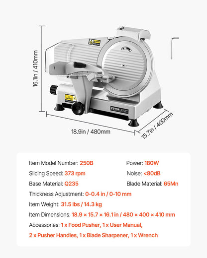 Meat Slicer 180W 250 mm Electric Deli Food Slicer for Meat Bread Cheese - Image 7