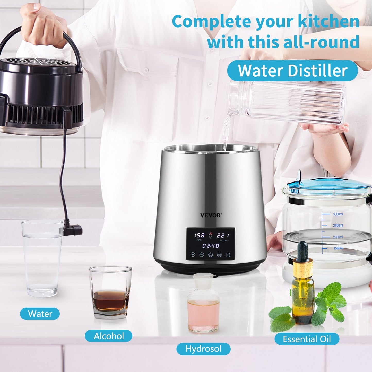 4L Water Distiller 1.5L/H Distilled Water Maker Timing Dual-Temp Silver - Image 2