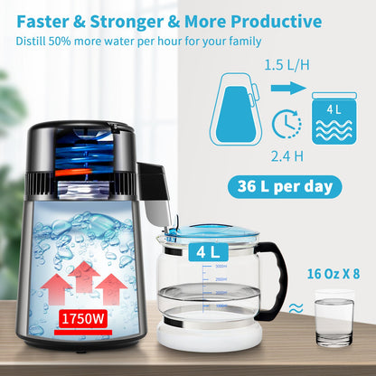 4L Water Distiller 1.5L/H Distilled Water Maker Timing Dual-Temp Silver - Image 3