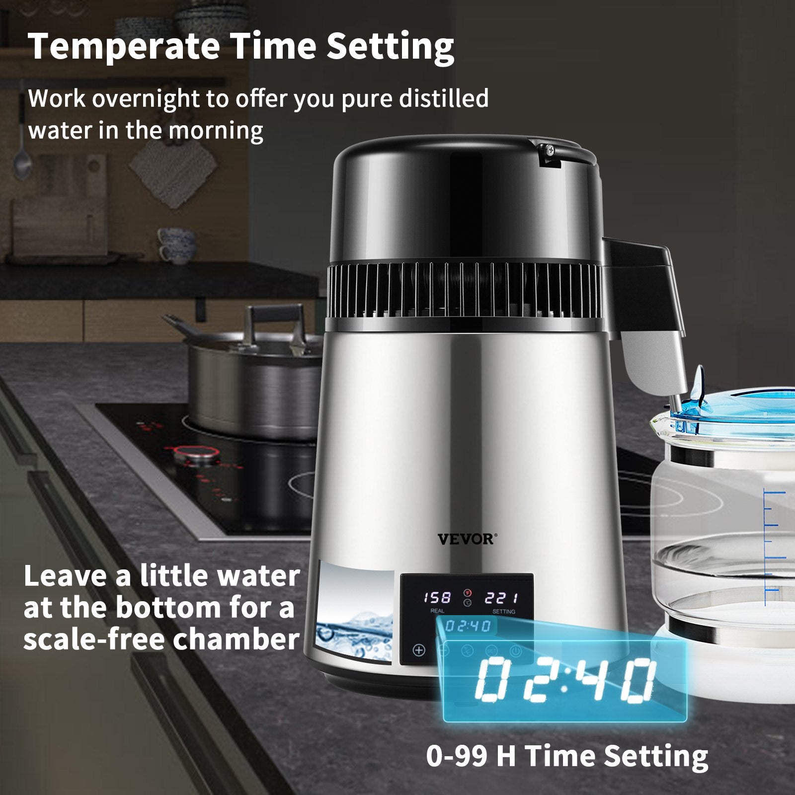 4L Water Distiller 1.5L/H Distilled Water Maker Timing Dual-Temp Silver - Image 4