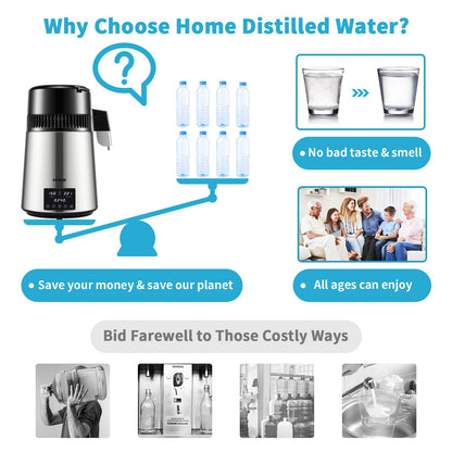 4L Water Distiller 1.5L/H Distilled Water Maker Timing Dual-Temp Silver - Image 5