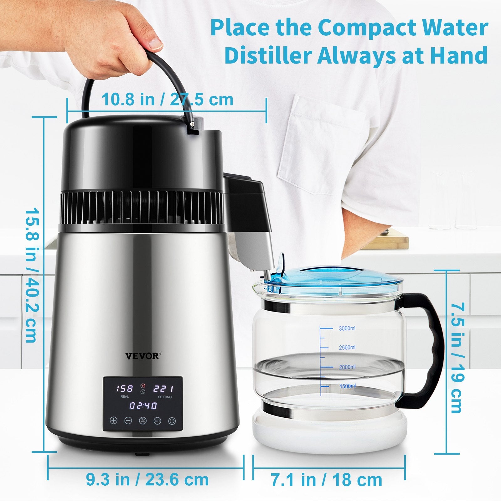 4L Water Distiller 1.5L/H Distilled Water Maker Timing Dual-Temp Silver - Image 7
