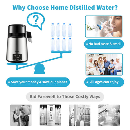 4L Water Distiller Distilled Water Maker 1 L/H w/ Timing Dual-Temp Silver - Image 5