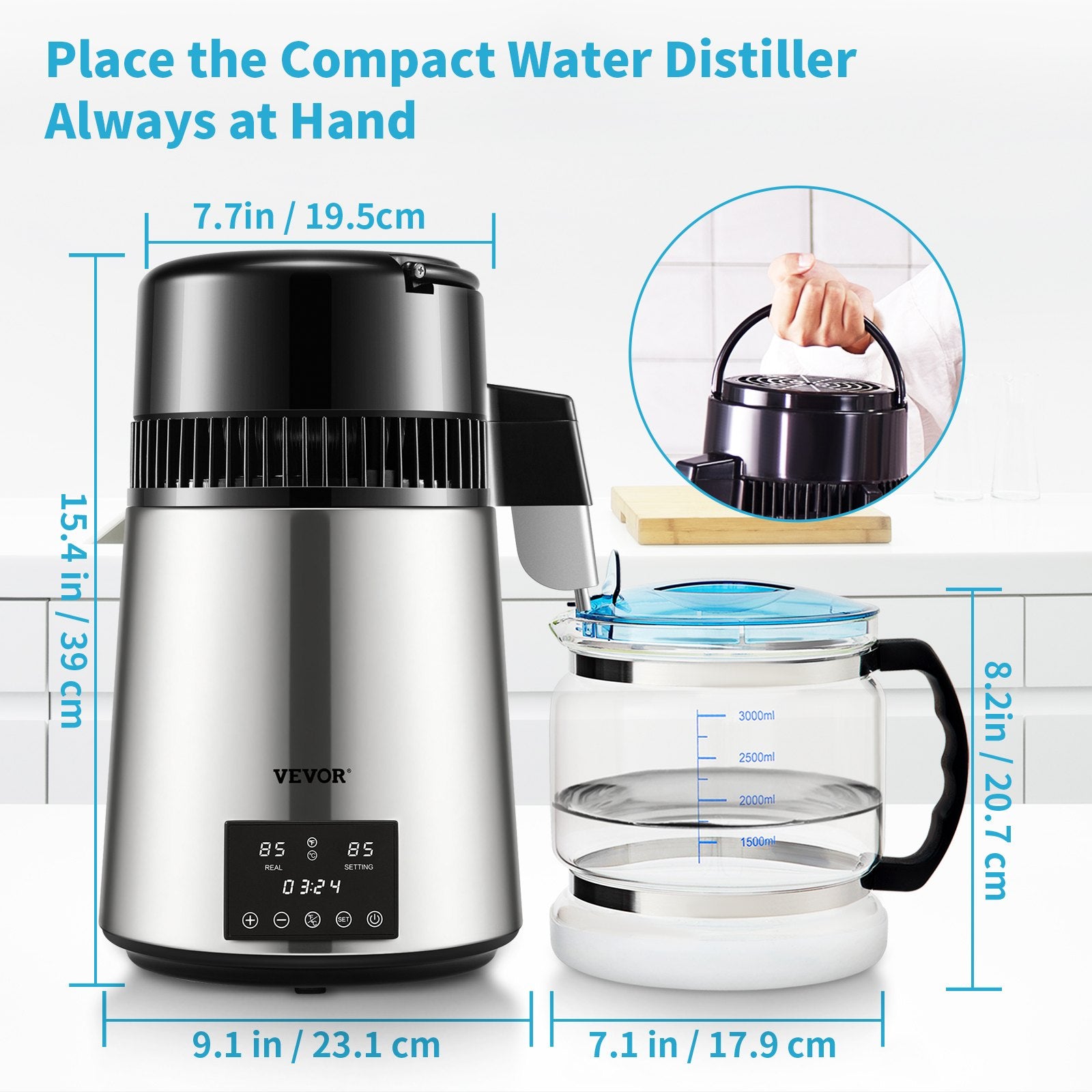 4L Water Distiller Distilled Water Maker 1 L/H w/ Timing Dual-Temp Silver - Image 7