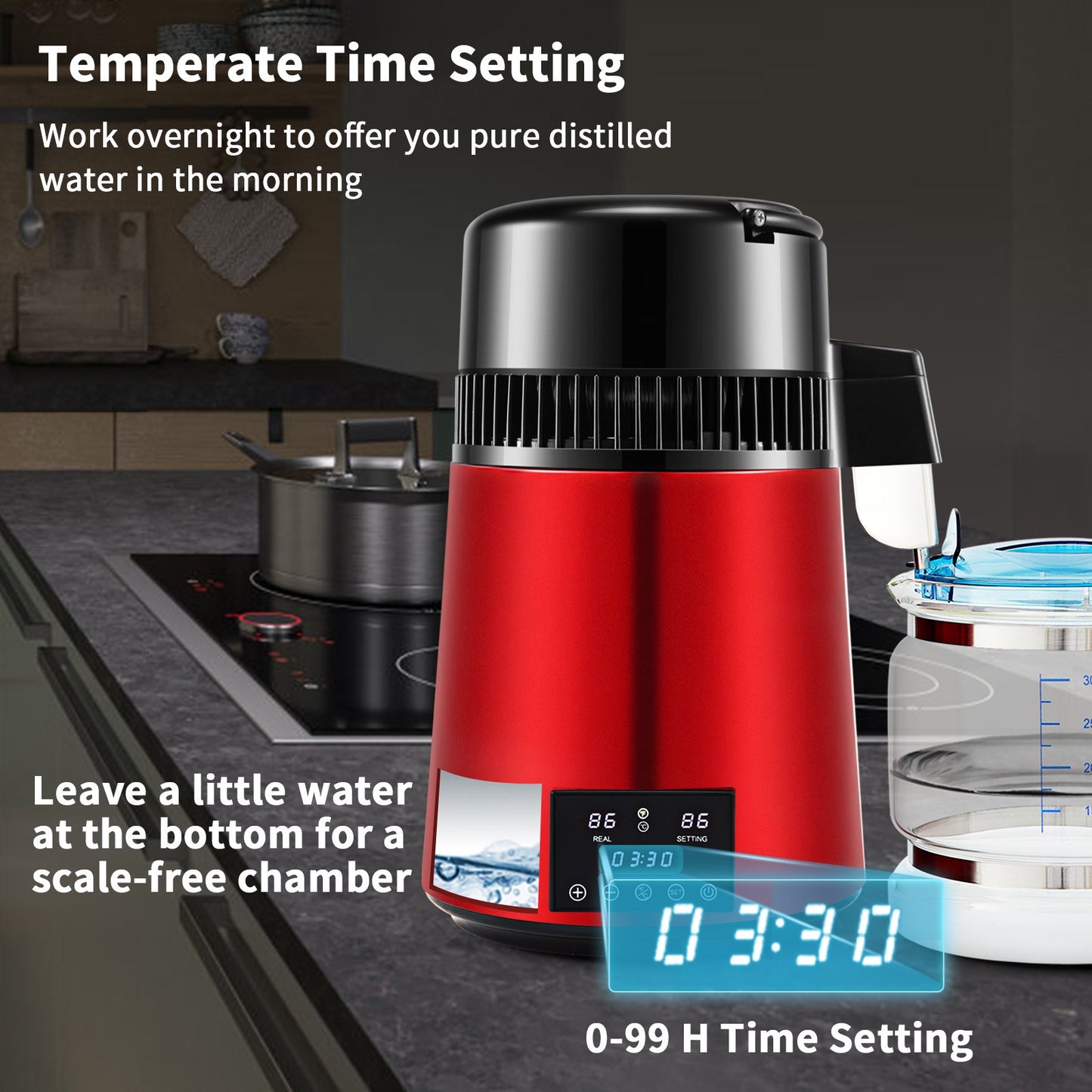 4L Water Distiller Distilled Water Maker 1 L/H w/ Timing Dual Temp Red - Image 4