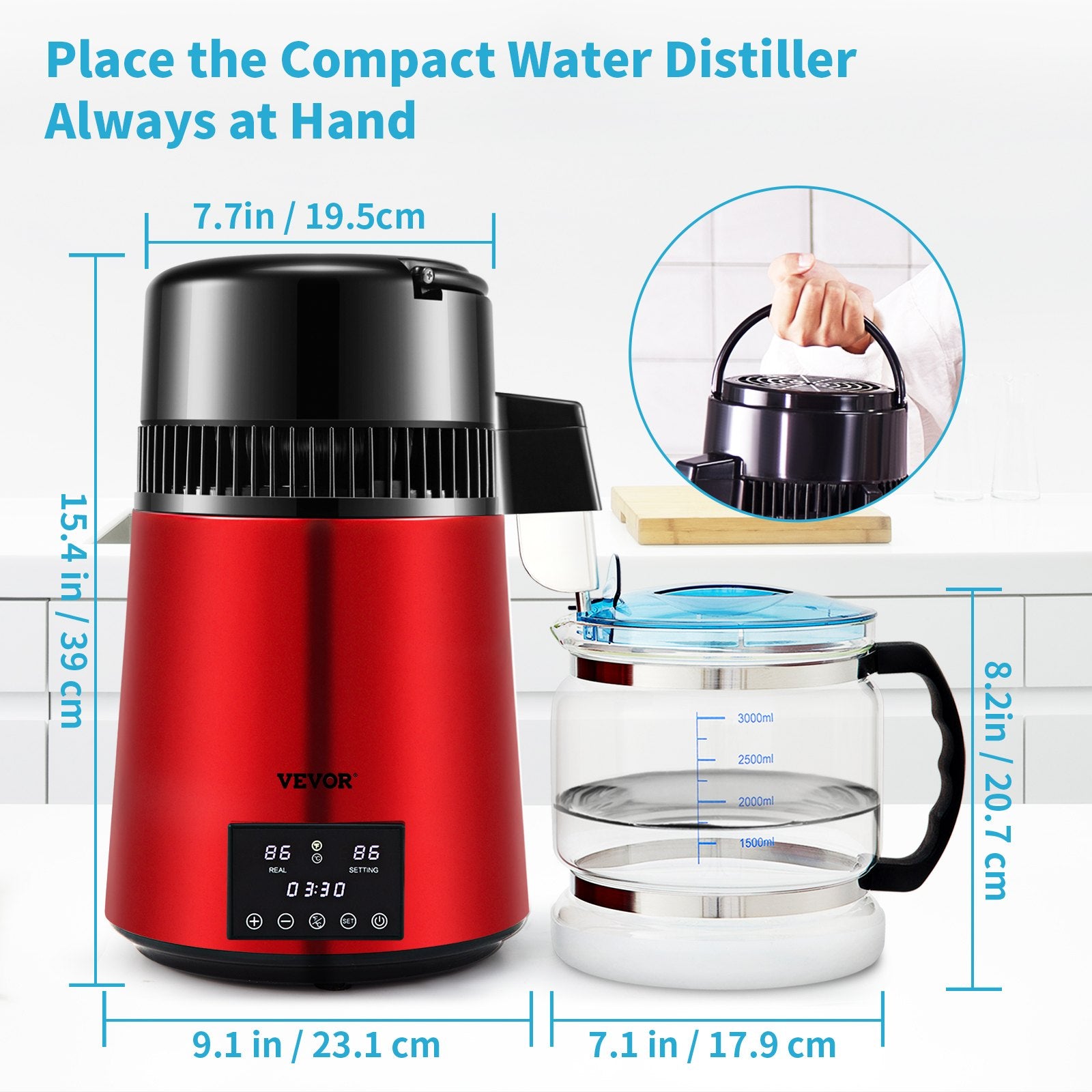 4L Water Distiller Distilled Water Maker 1 L/H w/ Timing Dual Temp Red - Image 7