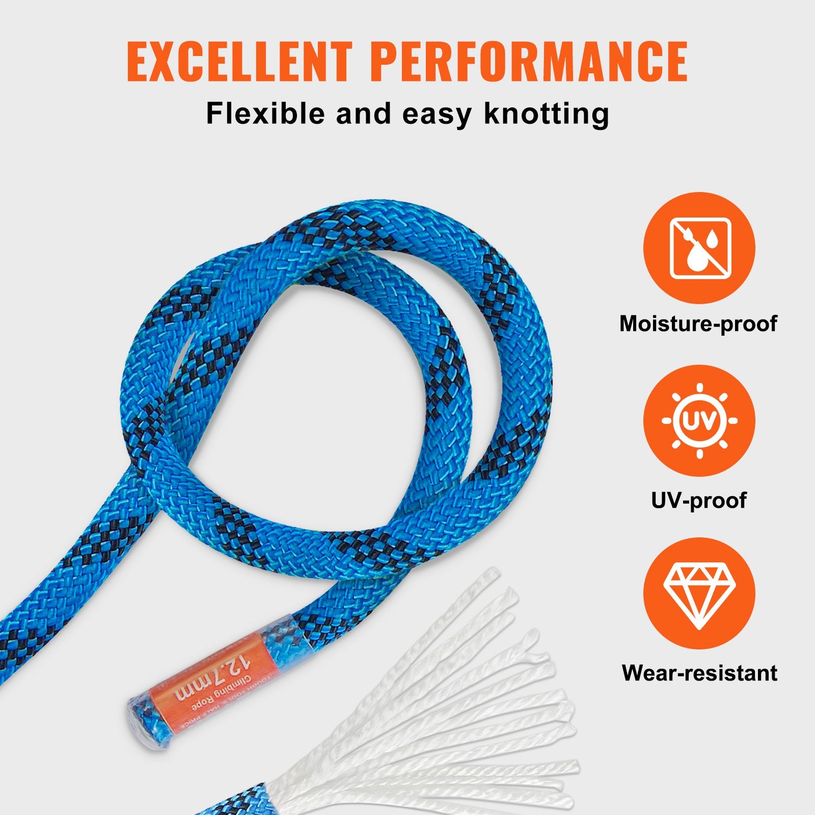 12.7mm Static Climbing Rope, 45.7M(150ft) Outdoor Rock Climbing Rope 30KN Breaking Tension, Fiber Rope with Steel Snap Hooks for Escape, Rappelling, Fire Rescue, Blue - Image 5
