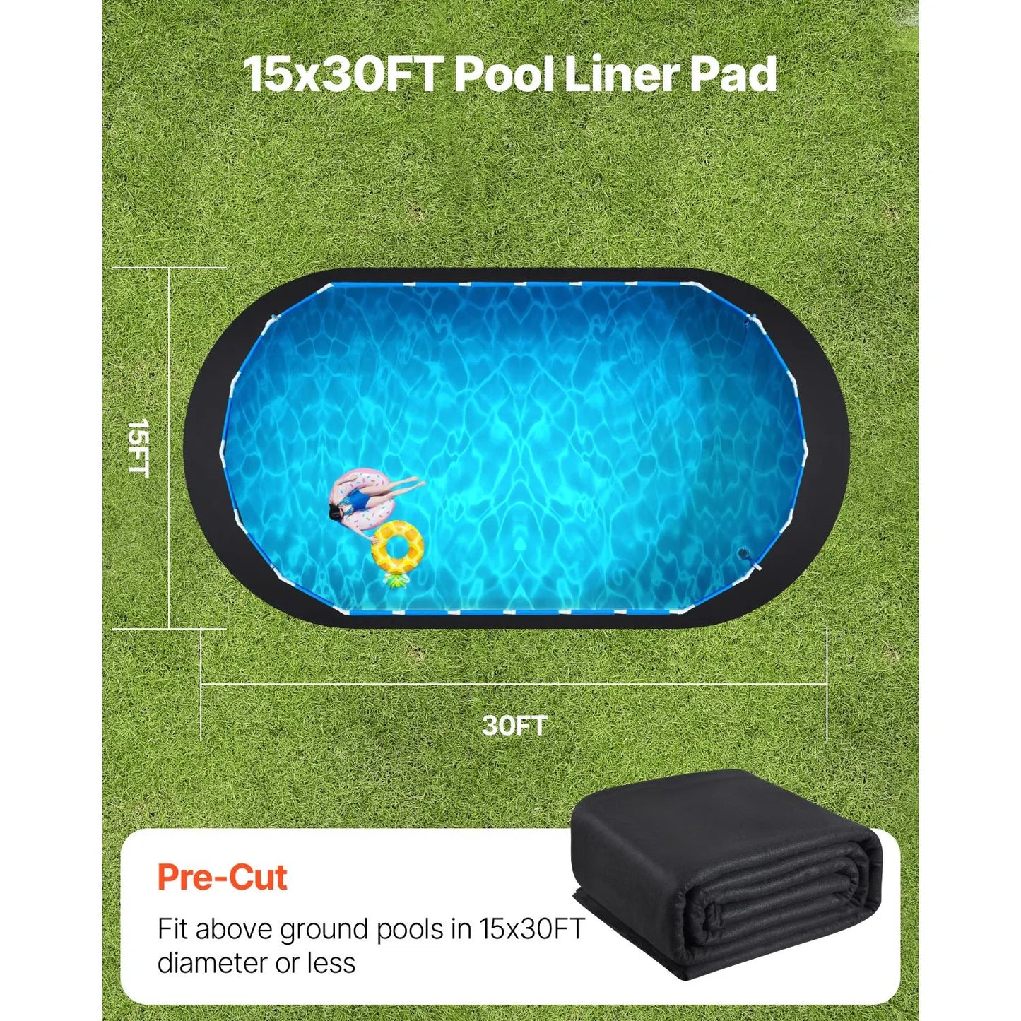 Oval Pool Liner Pad, 15 x 30 ft Pool Liner Pad for Above Ground Swimming Pools, Extra-Thick Pool Mat, Prevents Punctures, Recycled Geotextile Material Underlayment Pad, Extend Liner Life - Image 5