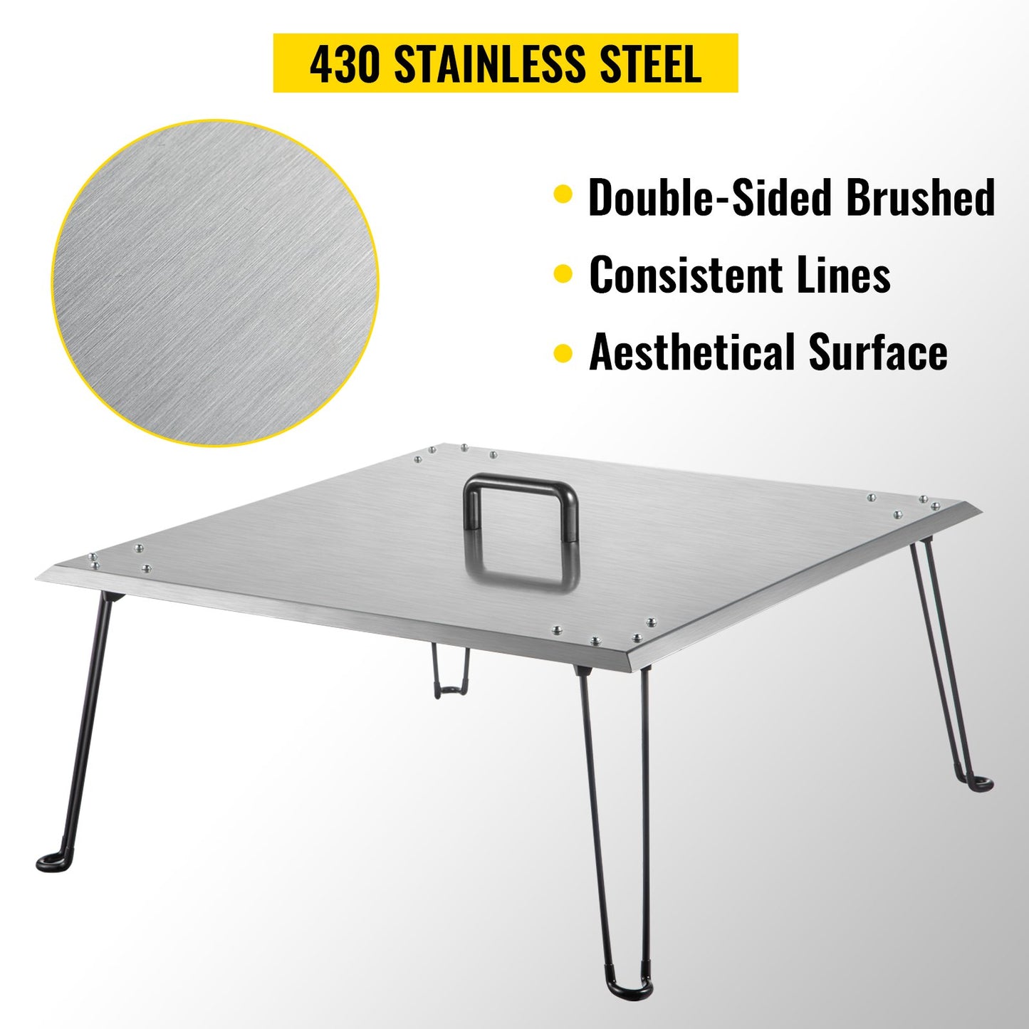 Fire Pit Heat Deflector Fire Pit Pan Cover Stainless Steel Foldable Legs - Image 2