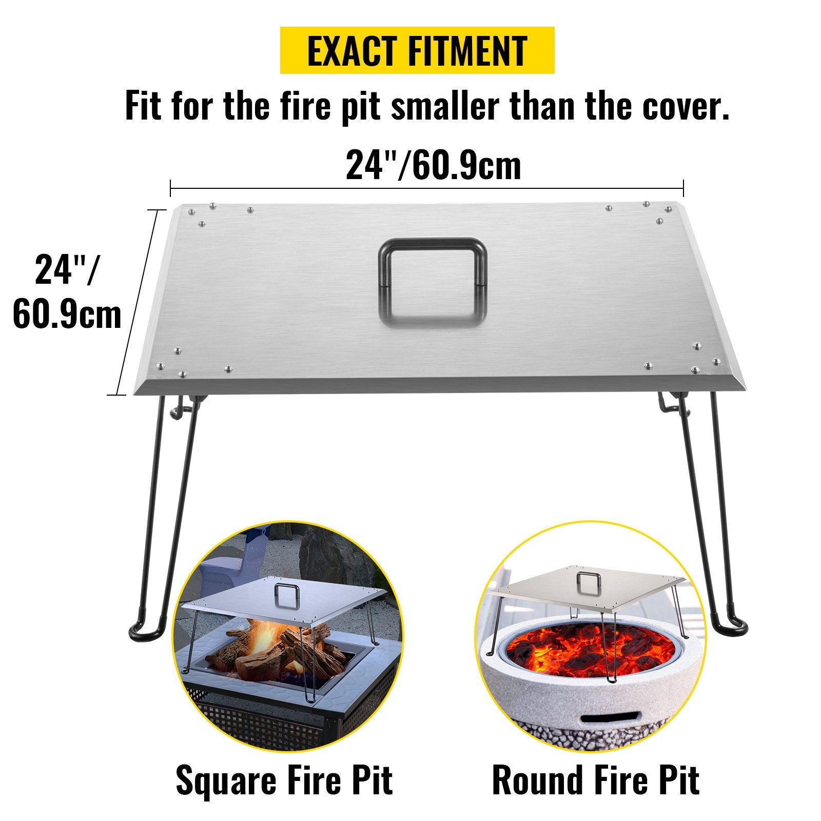 Fire Pit Heat Deflector Fire Pit Pan Cover Stainless Steel Foldable Legs - Image 3