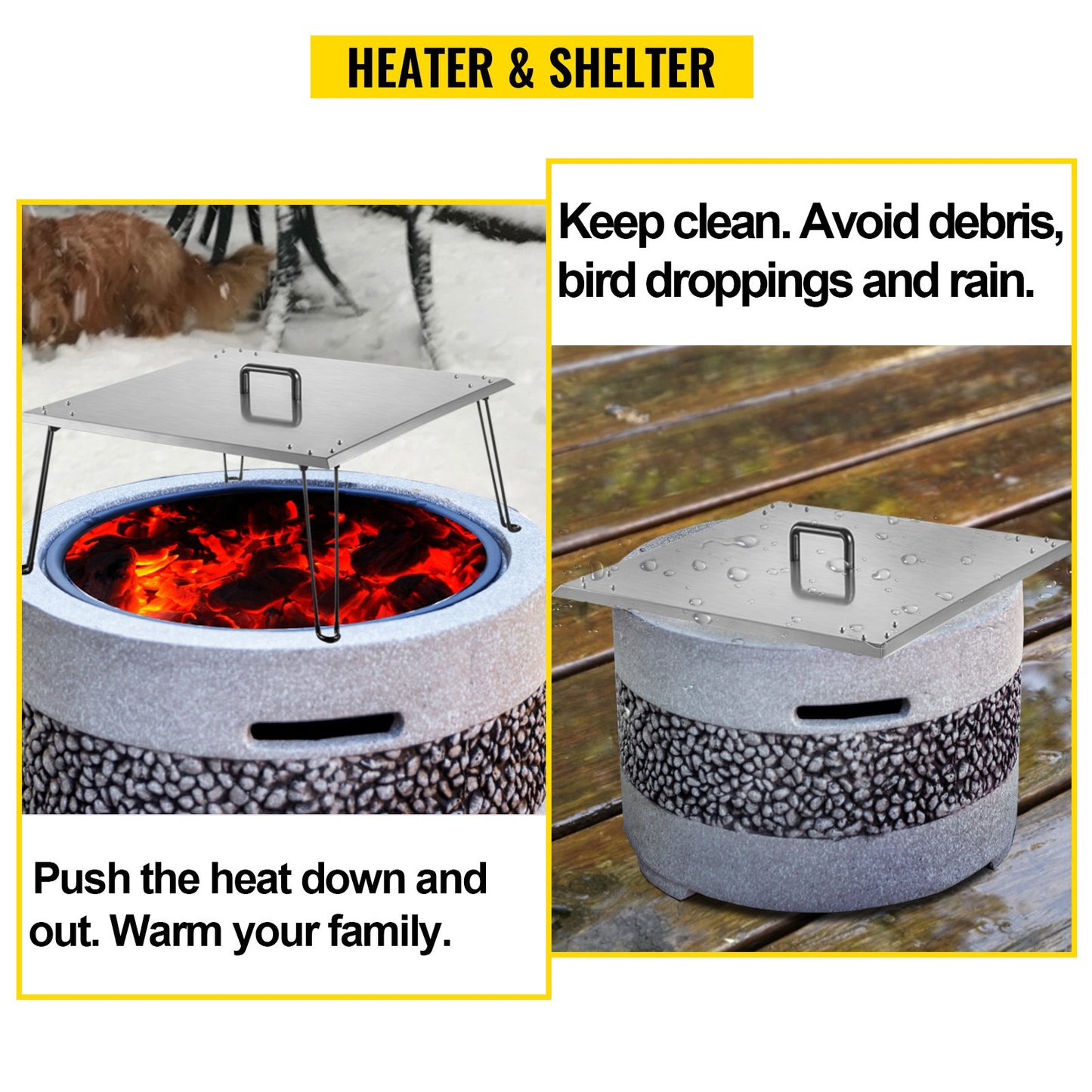 Fire Pit Heat Deflector Fire Pit Pan Cover Stainless Steel Foldable Legs - Image 4