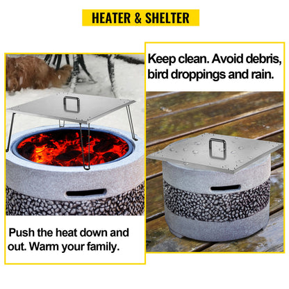 Fire Pit Heat Deflector Fire Pit Pan Cover Stainless Steel Foldable Legs - Image 4