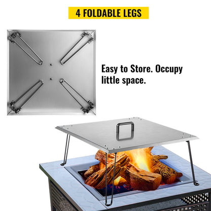 Fire Pit Heat Deflector Fire Pit Pan Cover Stainless Steel Foldable Legs - Image 5