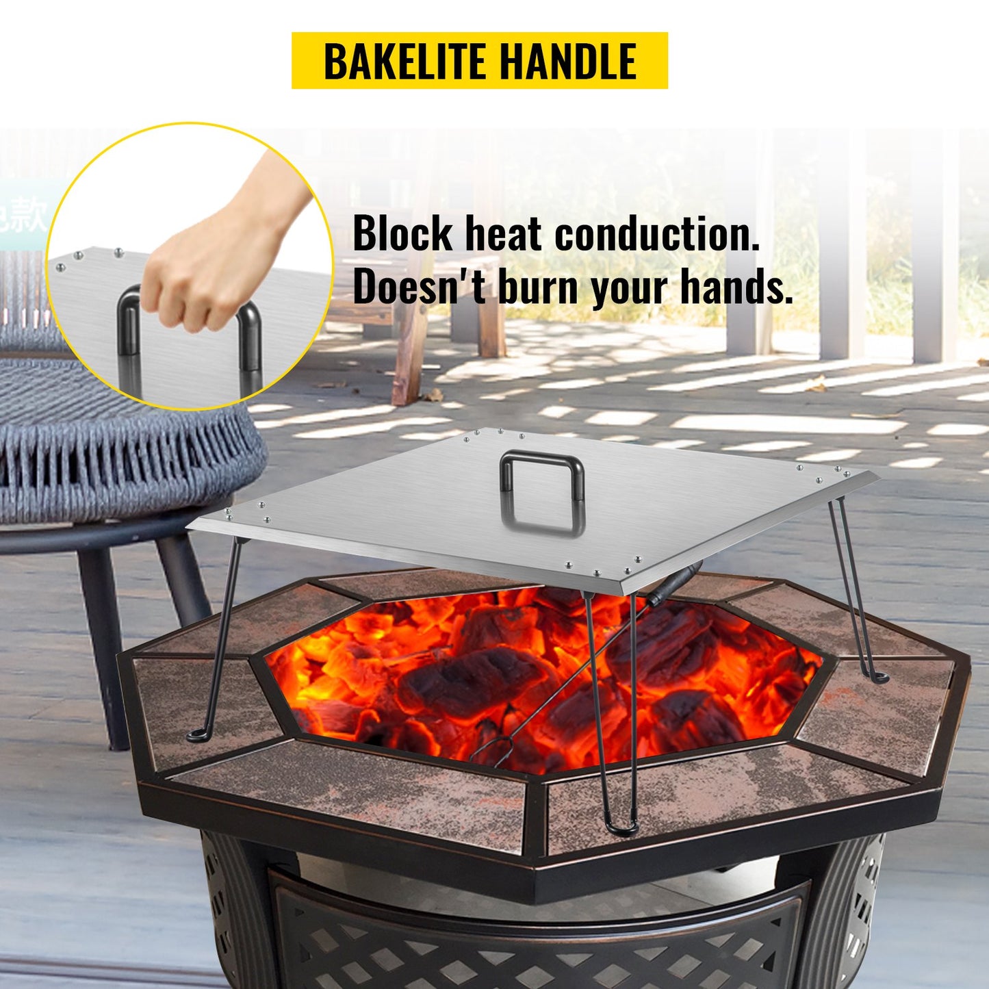 Fire Pit Heat Deflector Fire Pit Pan Cover Stainless Steel Foldable Legs - Image 6