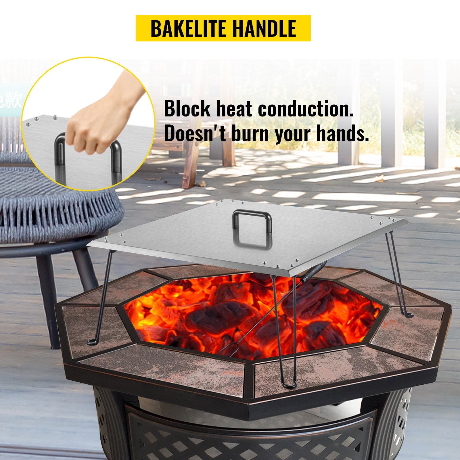 Fire Pit Heat Deflector Fire Pit Pan Cover Stainless Steel Foldable Legs - Image 6
