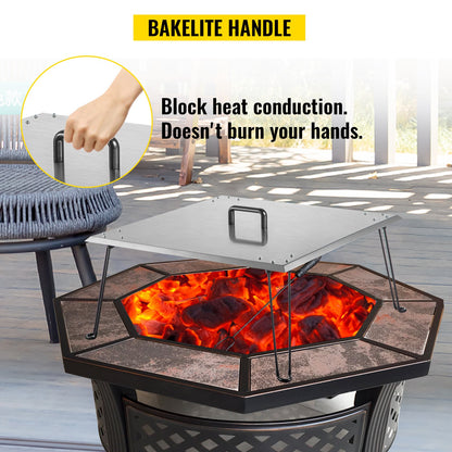 Fire Pit Heat Deflector Fire Pit Pan Cover Stainless Steel Foldable Legs - Image 6