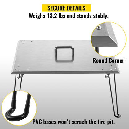 Fire Pit Heat Deflector Fire Pit Pan Cover Stainless Steel Foldable Legs - Image 7
