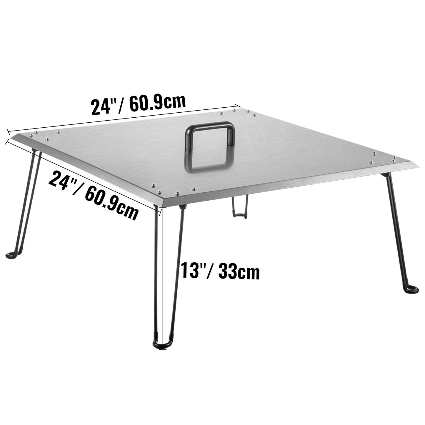 Fire Pit Heat Deflector Fire Pit Pan Cover Stainless Steel Foldable Legs - Image 8