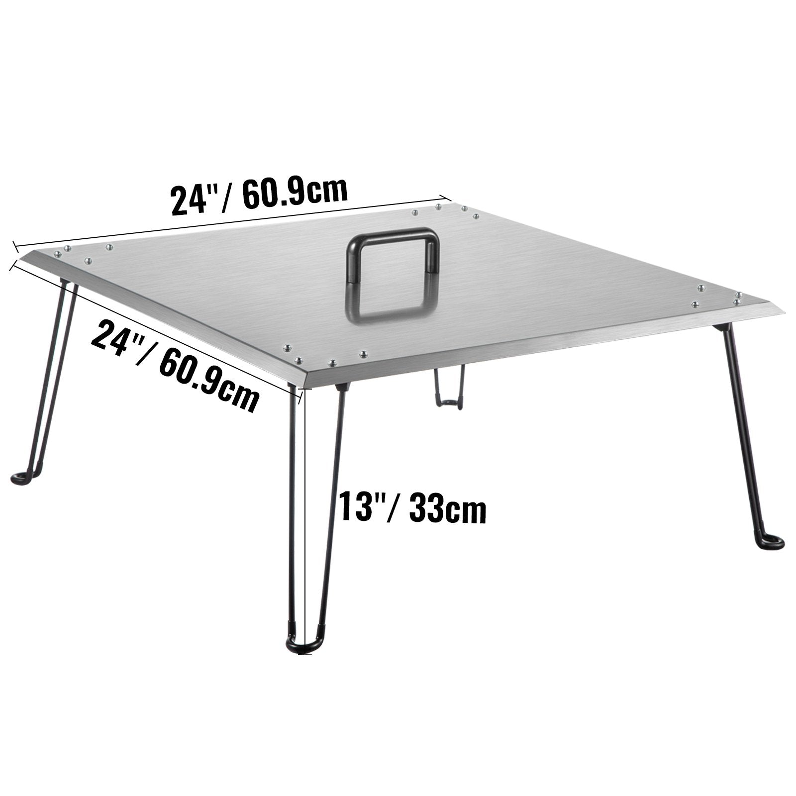 Fire Pit Heat Deflector Fire Pit Pan Cover Stainless Steel Foldable Legs - Image 8
