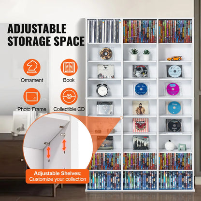 Media Storage Cabinet, 9-layer DVD Shelf Holds up to 756 CDs, Adjustable CD Shelves 27 Compartments, Protects & Organizes Music, Movie, Video Games or Memorabilia Collections,White - Image 2