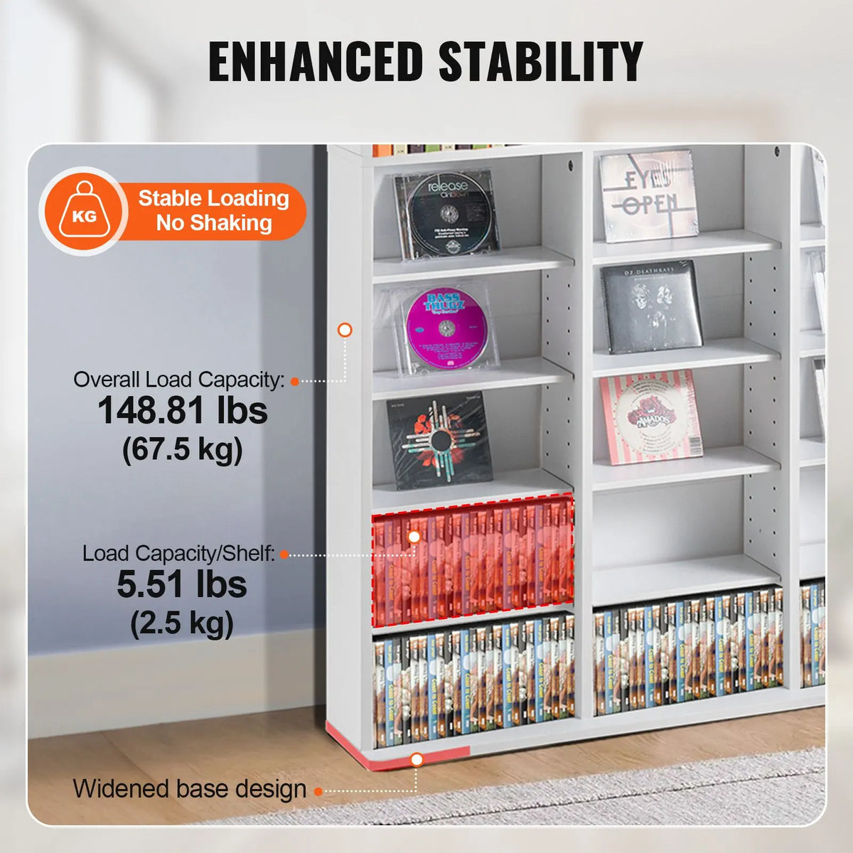 Media Storage Cabinet, 9-layer DVD Shelf Holds up to 756 CDs, Adjustable CD Shelves 27 Compartments, Protects & Organizes Music, Movie, Video Games or Memorabilia Collections,White - Image 3