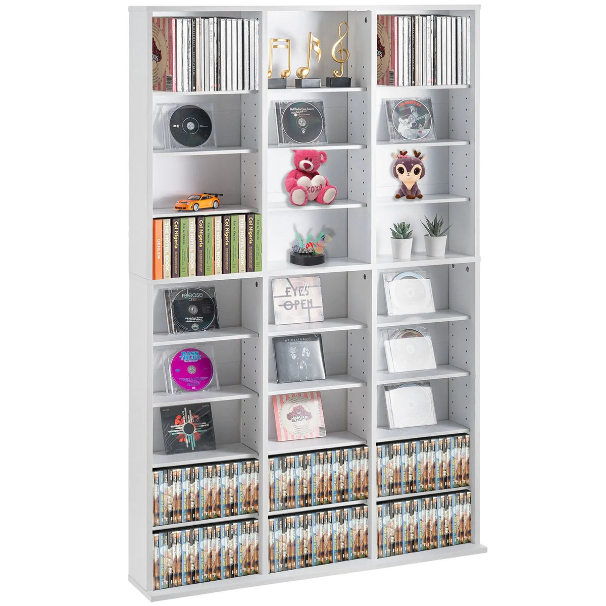 Media Storage Cabinet, 9-layer DVD Shelf Holds up to 756 CDs, Adjustable CD Shelves 27 Compartments, Protects & Organizes Music, Movie, Video Games or Memorabilia Collections,White - Image 9