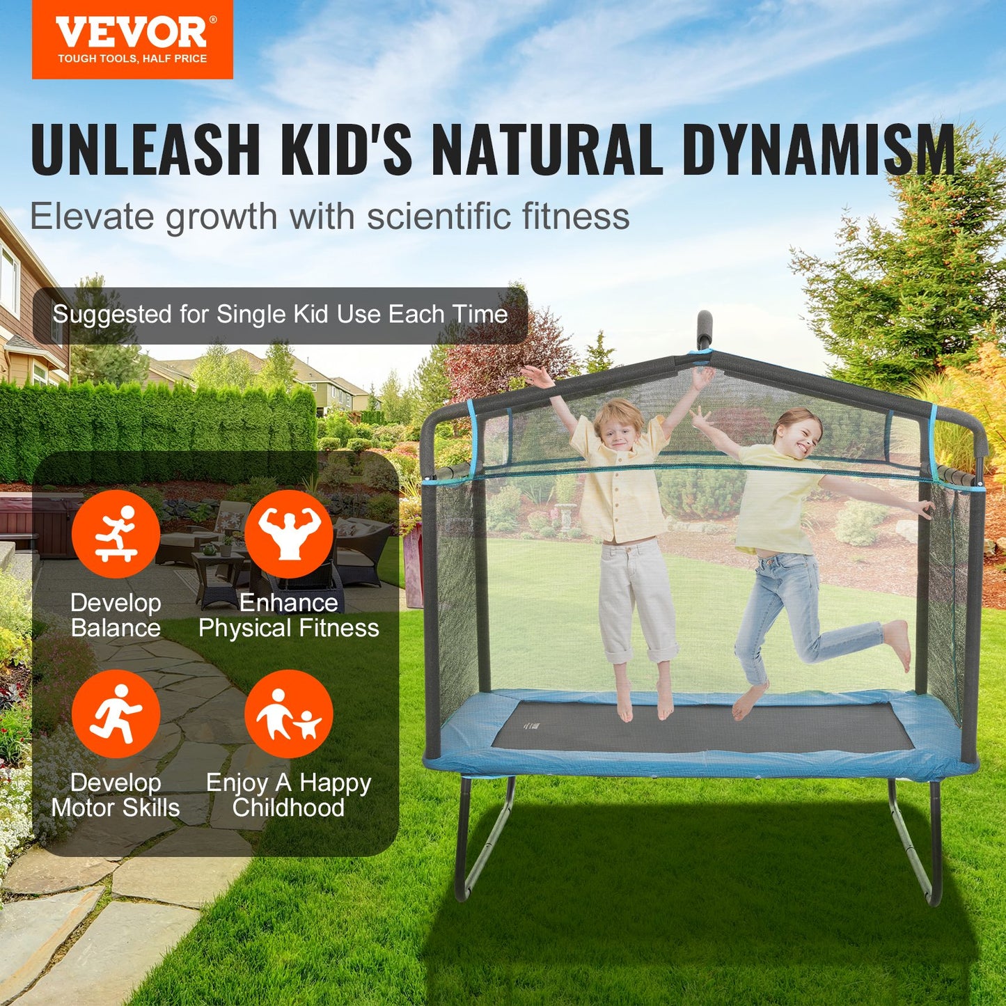 6FT Trampoline for Kids, 72" Indoor/Outdoor Toddlers Trampoline, Mini Baby Trampoline with Safety Enclosure Net, Gymnastics Bar, Hammock, Recreational Trampoline Birthday Gift for 3+ Years Kids - Image 2