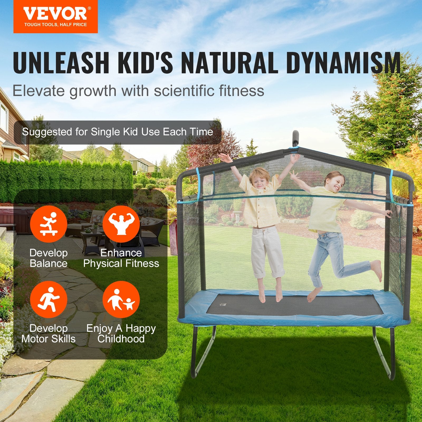 6FT Trampoline for Kids, 72" Indoor/Outdoor Toddlers Trampoline, Mini Baby Trampoline with Safety Enclosure Net, Gymnastics Bar, Hammock, Recreational Trampoline Birthday Gift for 3+ Years Kids - Image 2