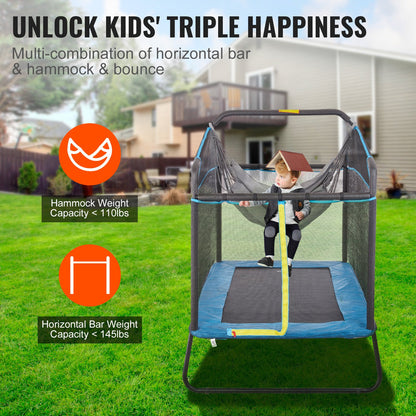6FT Trampoline for Kids, 72" Indoor/Outdoor Toddlers Trampoline, Mini Baby Trampoline with Safety Enclosure Net, Gymnastics Bar, Hammock, Recreational Trampoline Birthday Gift for 3+ Years Kids - Image 5