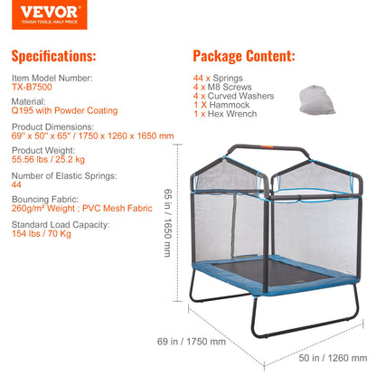 6FT Trampoline for Kids, 72" Indoor/Outdoor Toddlers Trampoline, Mini Baby Trampoline with Safety Enclosure Net, Gymnastics Bar, Hammock, Recreational Trampoline Birthday Gift for 3+ Years Kids - Image 7