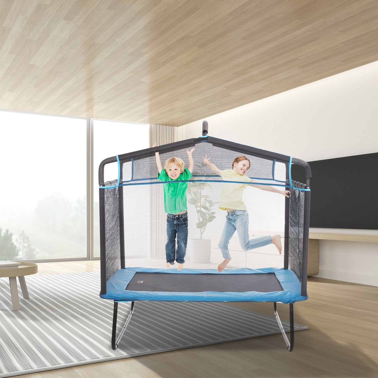 6FT Trampoline for Kids, 72" Indoor/Outdoor Toddlers Trampoline, Mini Baby Trampoline with Safety Enclosure Net, Gymnastics Bar, Hammock, Recreational Trampoline Birthday Gift for 3+ Years Kids - Image 8