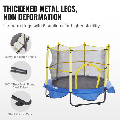 5FT Trampoline for Kids, 60" Indoor Outdoor Trampoline with Safety Enclosure Net, Basketball Hoop and Ocean Balls, Mini Toddler Recreational Trampoline Birthday Gifts for 3+ Years Kids - Image 3
