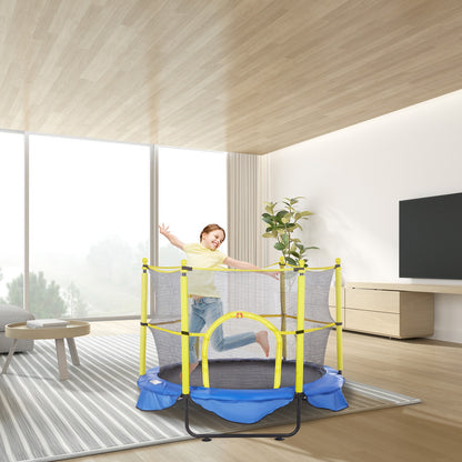 5FT Trampoline for Kids, 60" Indoor Outdoor Trampoline with Safety Enclosure Net, Basketball Hoop and Ocean Balls, Mini Toddler Recreational Trampoline Birthday Gifts for 3+ Years Kids - Image 8