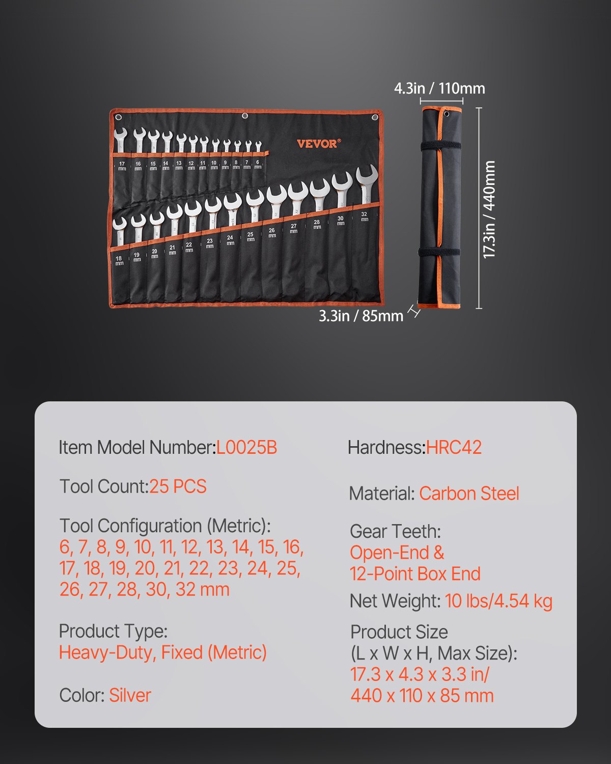 Combination Wrench Set 25-Piece Metric 6 mm to 32 mm with Roll-up Pouch - Image 7