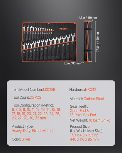 Combination Wrench Set 25-Piece Metric 6 mm to 32 mm with Roll-up Pouch - Image 7