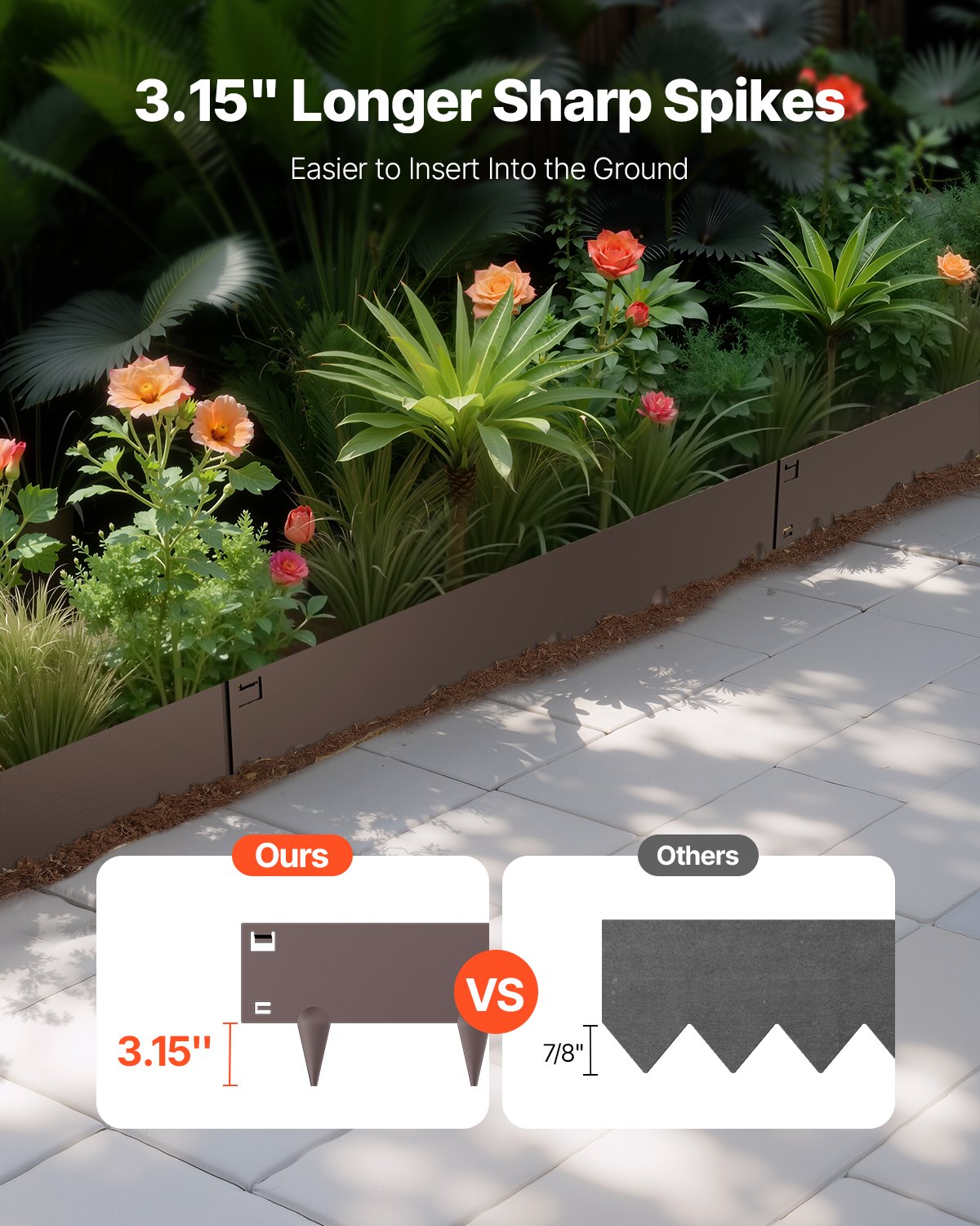 Steel Landscape Edging, 5 Packs 990 x 181 mm Rust-Resistant Metal Landscape Edging, Bendable Garden Edging Border, Heavy Duty Lawn Edging, Easy-to-Install, Flower Bed Yard Pathway Divider Brown - Image 2