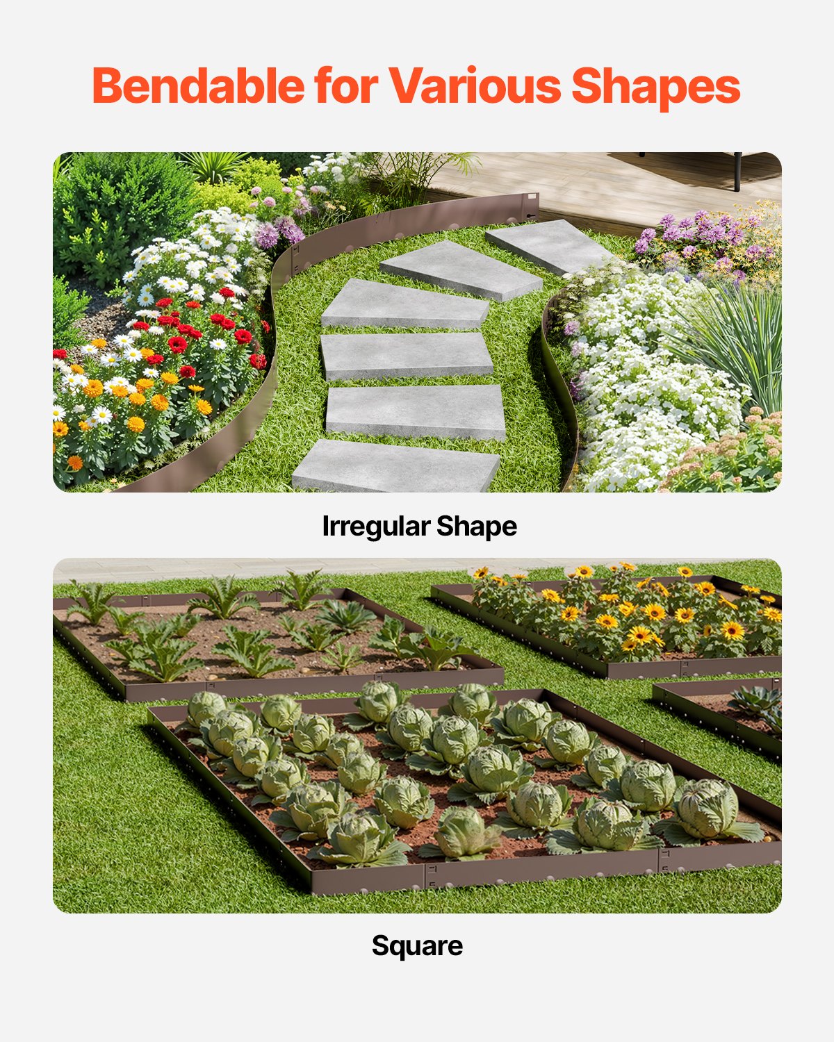 Steel Landscape Edging, 5 Packs 990 x 181 mm Rust-Resistant Metal Landscape Edging, Bendable Garden Edging Border, Heavy Duty Lawn Edging, Easy-to-Install, Flower Bed Yard Pathway Divider Brown - Image 4