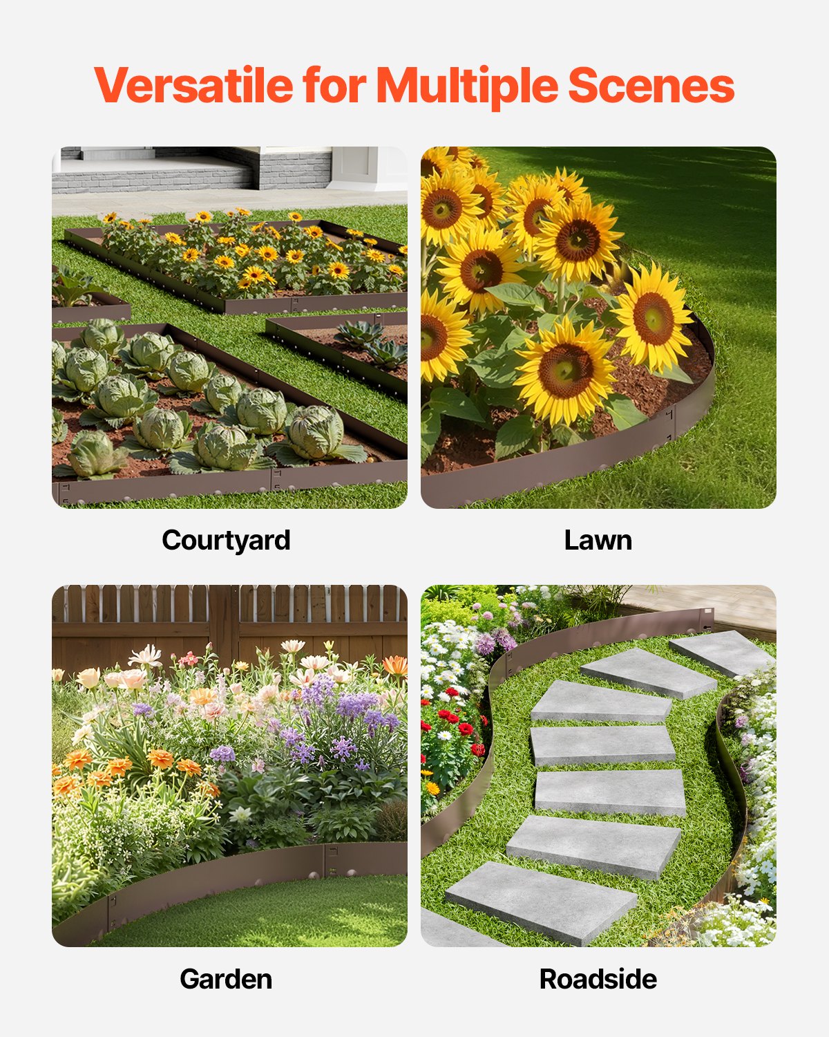 Steel Landscape Edging, 5 Packs 990 x 181 mm Rust-Resistant Metal Landscape Edging, Bendable Garden Edging Border, Heavy Duty Lawn Edging, Easy-to-Install, Flower Bed Yard Pathway Divider Brown - Image 6