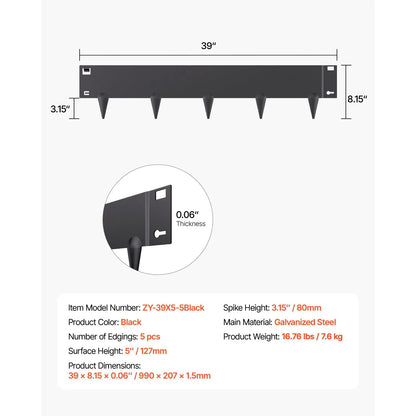 Steel Landscape Edging, 5 Packs 990 x 207 mm Rust-Resistant Metal Landscape Edging, Bendable Garden Edging Border, Heavy Duty Lawn Edging, Easy-to-Install, Flower Bed Yard Pathway Divider Black - Image 7