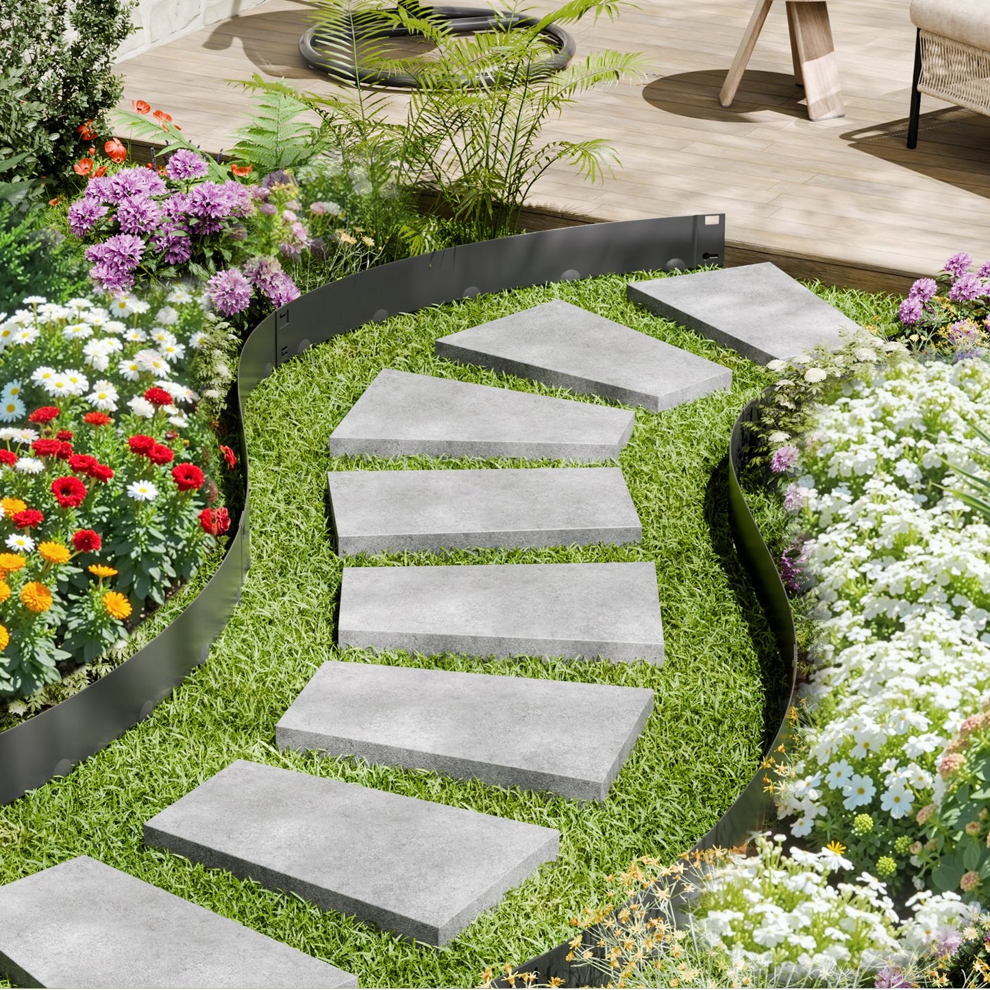 Steel Landscape Edging, 5 Packs 990 x 207 mm Rust-Resistant Metal Landscape Edging, Bendable Garden Edging Border, Heavy Duty Lawn Edging, Easy-to-Install, Flower Bed Yard Pathway Divider Black - Image 8